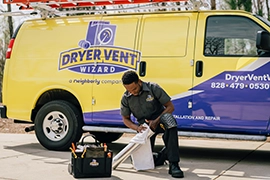 Technician removing tools from tool bag.